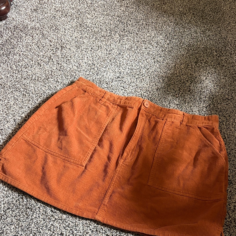 ASOS Rust Orange Corduroy Mini Skirt with Front Pockets